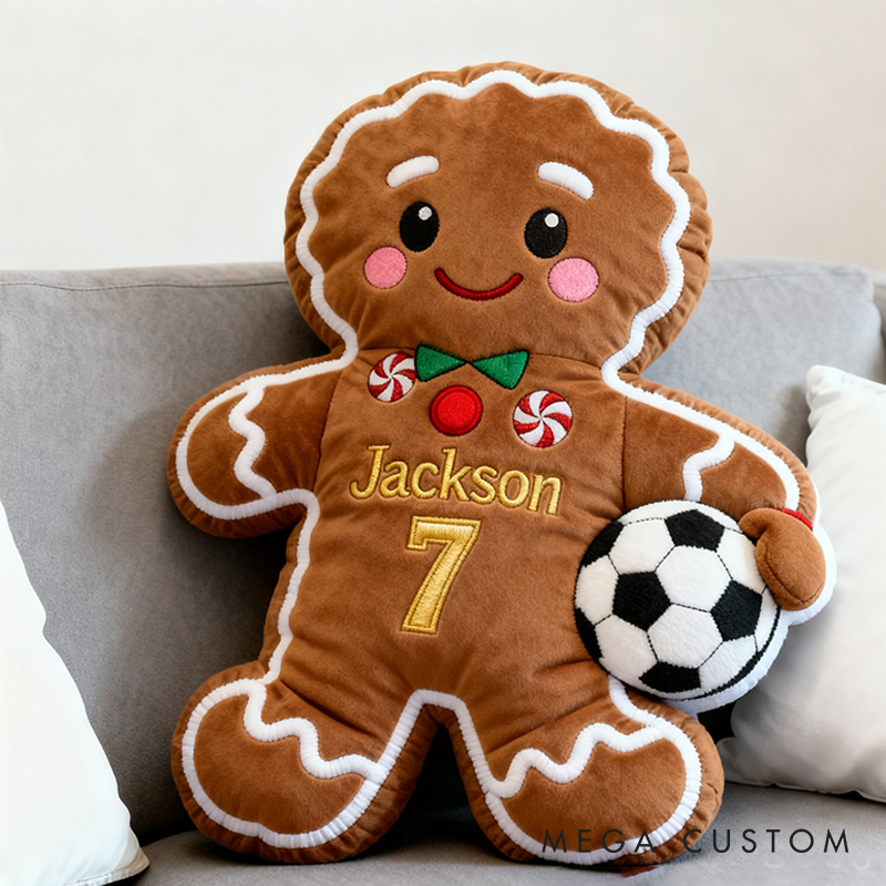 Personalized Graphic3DPrint Gingerbread Soccer Pillow with Custom Name and Number for Soccer Fans and Kids Graphic 3D Print Design