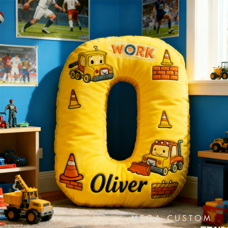 Personalized Cute Tractor Initials with Name Graphic 3D Print Pillow Christmas Gift for Kids