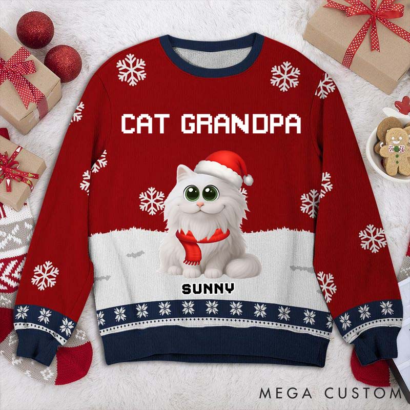 Personalized Cat Lover Cat Dad Winter Christmas Ugly Sweater