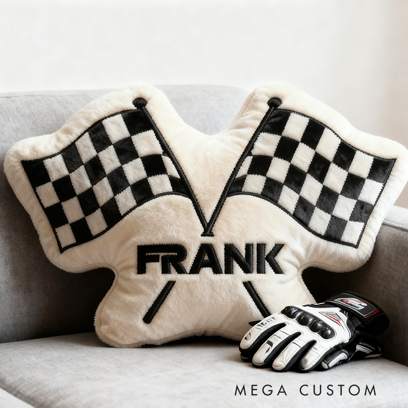 Personalized Checkered Flag Pillow Graphic 3D Print Custom Name Cushion Gift for Racers and Racing Lovers