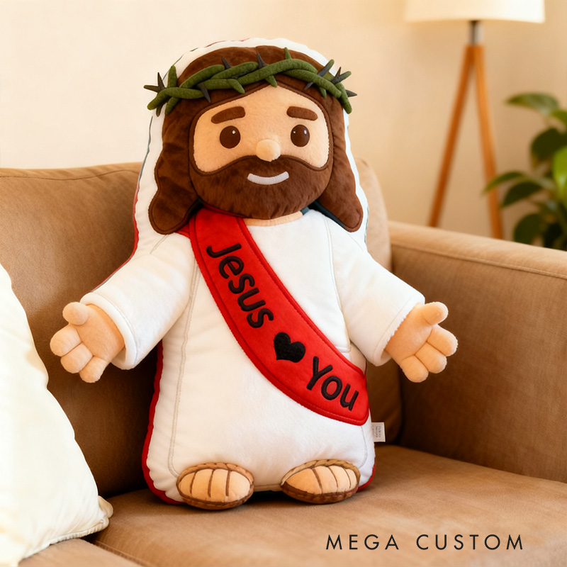 Personalized Cute Jesus Pillow with Sash Jesus Love You Custom Name Religious Gift Prayer Corner Faith Gift Christian Jesus Pillow for Kids or Adults