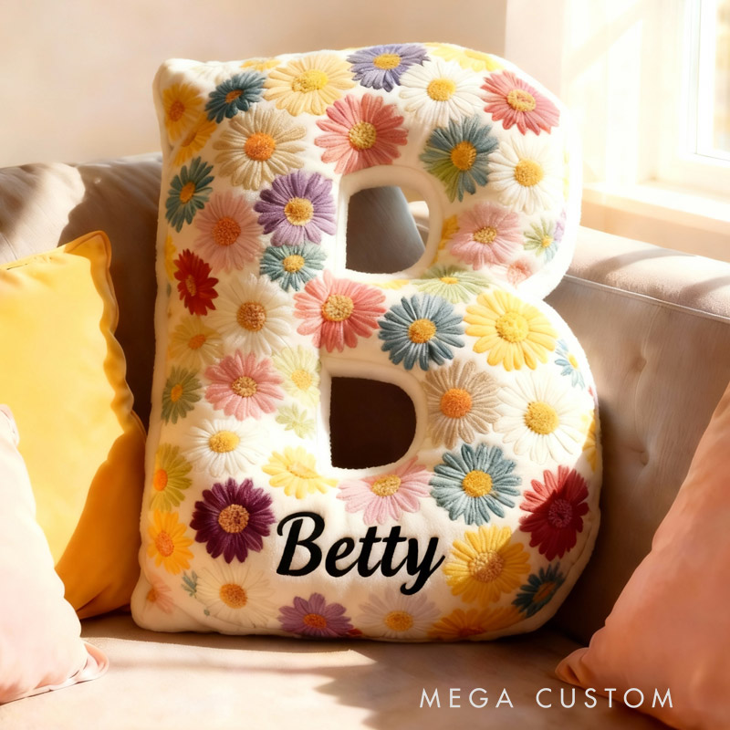 Personalized Cute Flower Letter Pillow Graphic 3D Print Butterfly Custom Name Pillow Gift for Kids