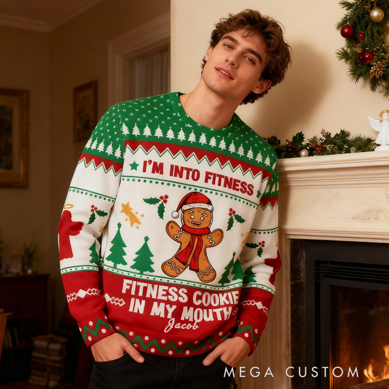 Personalized Merry Fitmas Ugly Christmas Sweater Funny Gingerbread Fitness Ugly Christmas Sweater Holiday Pullover for Fitness Gym Lovers