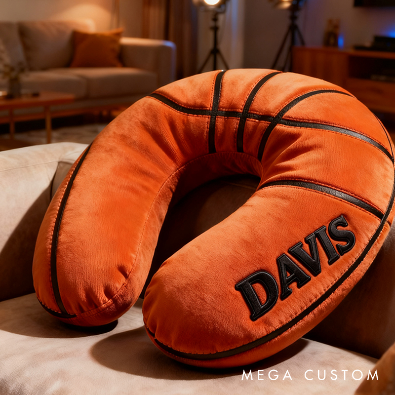 Personalized Basketball U-Shaped Pillow with Custom Name for Sports Fans and Travelers
