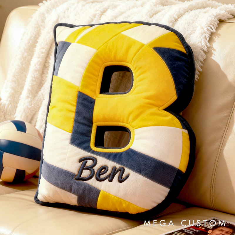 Personalized Volleyball Letter Shaped Pillow with Custom Name and Bold Design for Sports Fans