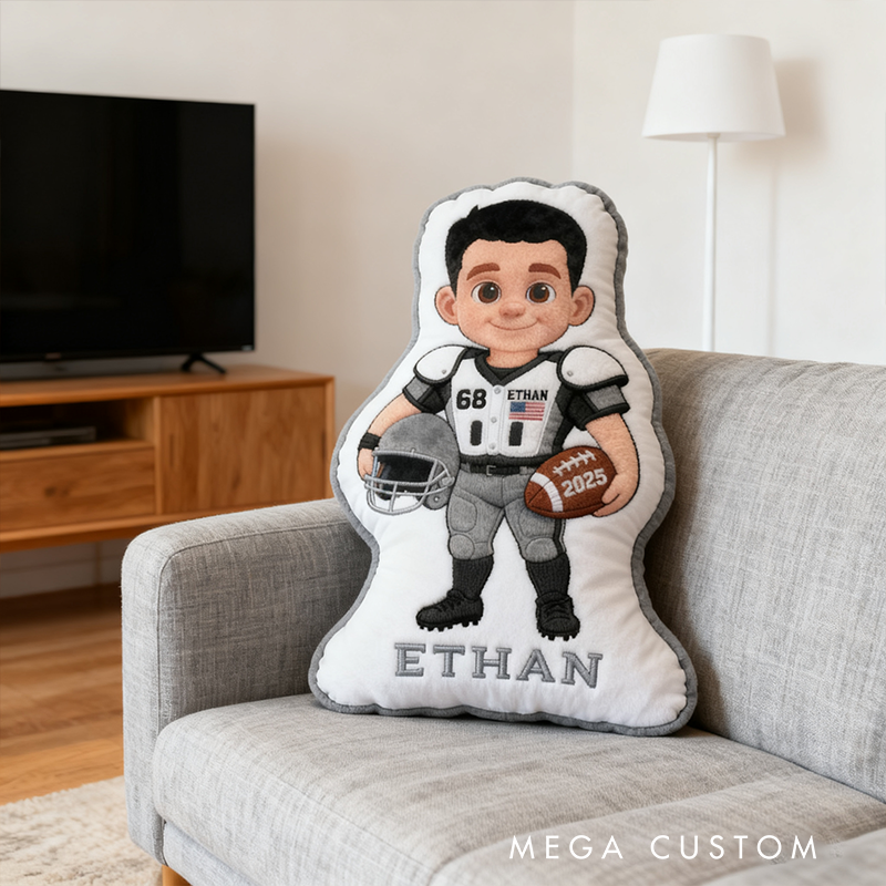 Personalized Football Player Pillow with Custom Name, Number, and Year
