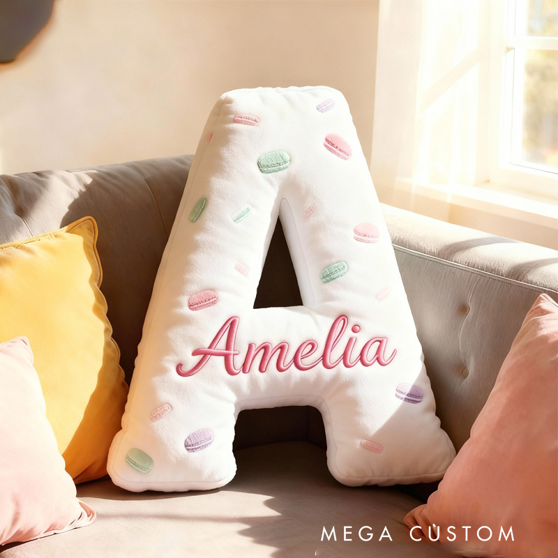 Personalized Macaron Alphabet Throw Pillow Graphic 3D Print Letter and Numbers Pillow with Name for Kids Baker Birthday Gift