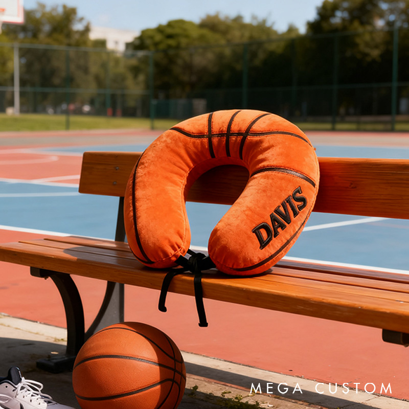 Personalized Basketball U-Shaped Pillow with Custom Name for Sports Fans and Travelers