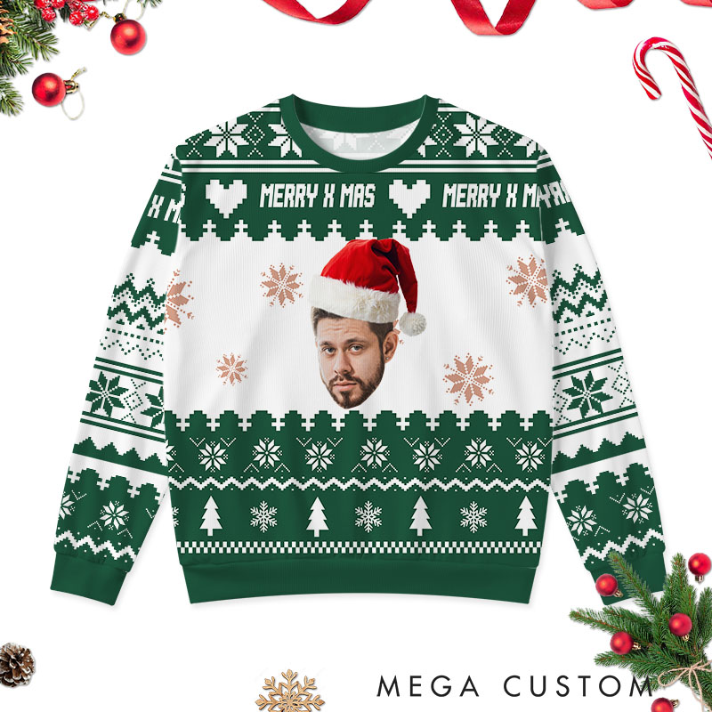 Personalized Merry X-Mas Couple Ugly Sweater with Santa Hat Husband Wife Christmas Sweater Couple Christmas Ugly Sweater for Boyfriend Girlfriend