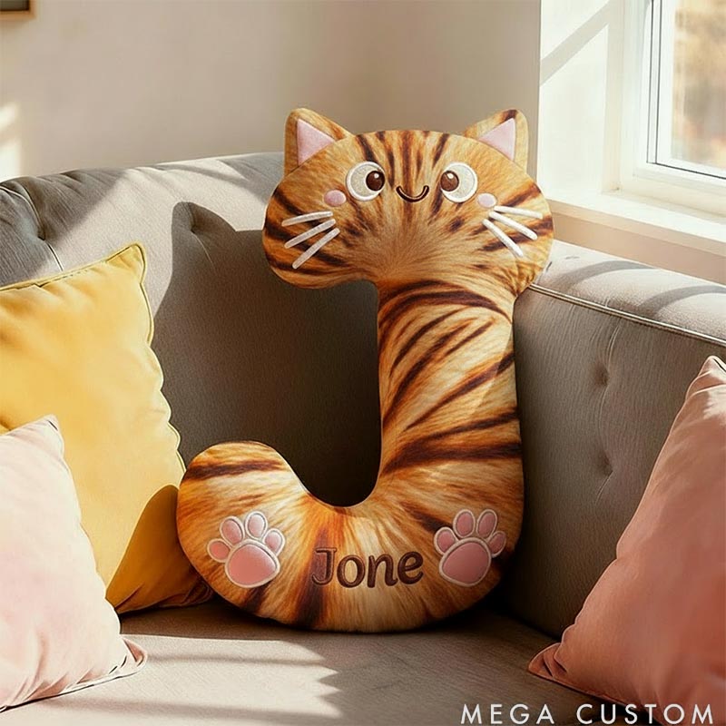 Personalized Cat Lover Letter Pillow with Custom Name Design Ver Orange Tabby Graphic 3D Print