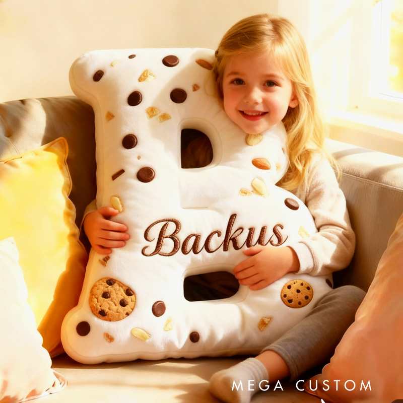 Personalized Cookie Letter Pillow Graphic 3D Print Kids Throw Pillow with Custom Name for Kids Baker Baking Lover