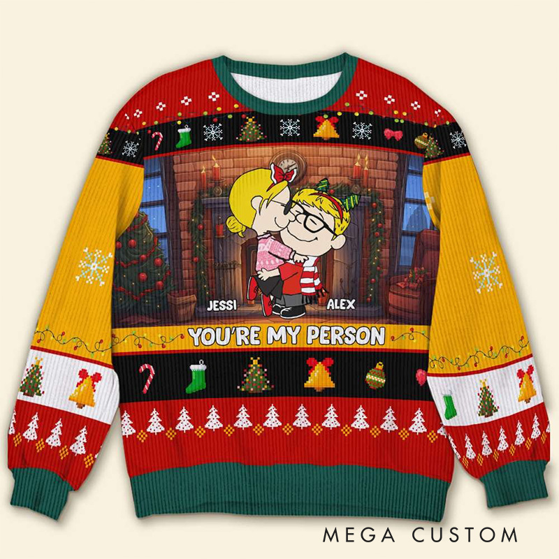 Personalized Cartoon Hugging Couple Anime Christmas Ugly Sweater Movie Lover Christmas Gift for Boyfriend Girlfriend Wife Husband