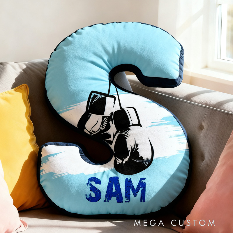 Personalized Letter Pillow Graphic 3D Print Multicolour Boxing Gloves Funny Letter Pillow Custom Name Pillow Comfortable Christmas Decor for Gym Lovers