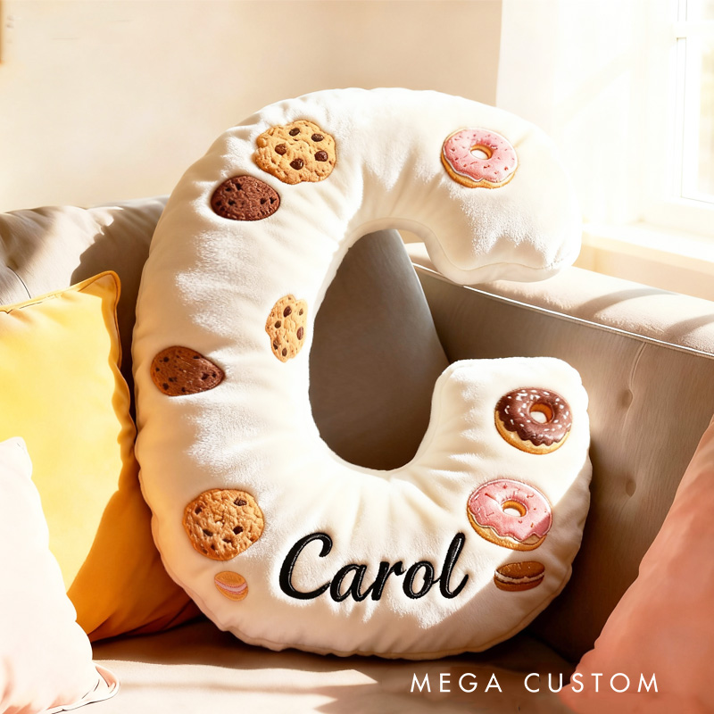 Personalized Cookie Macron Alphabet Throw Pillow Graphic 3D Print Donut Letter Pillow with Name for Kids Baker Birthday Gift