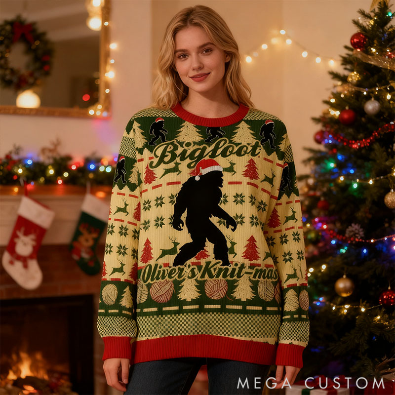 Personalizeds Ugly Sweater Gifts For Knitting Lover Bigfoot Knit-mas and Custom Name