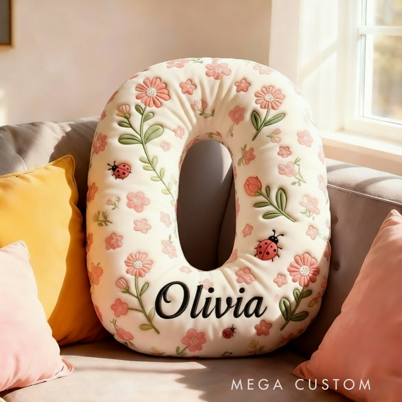 Personalized Boho Flower Letter Pillow Graphic 3D Print Pillow Custom Name Pillow for Kids Gardening Lovers Gift