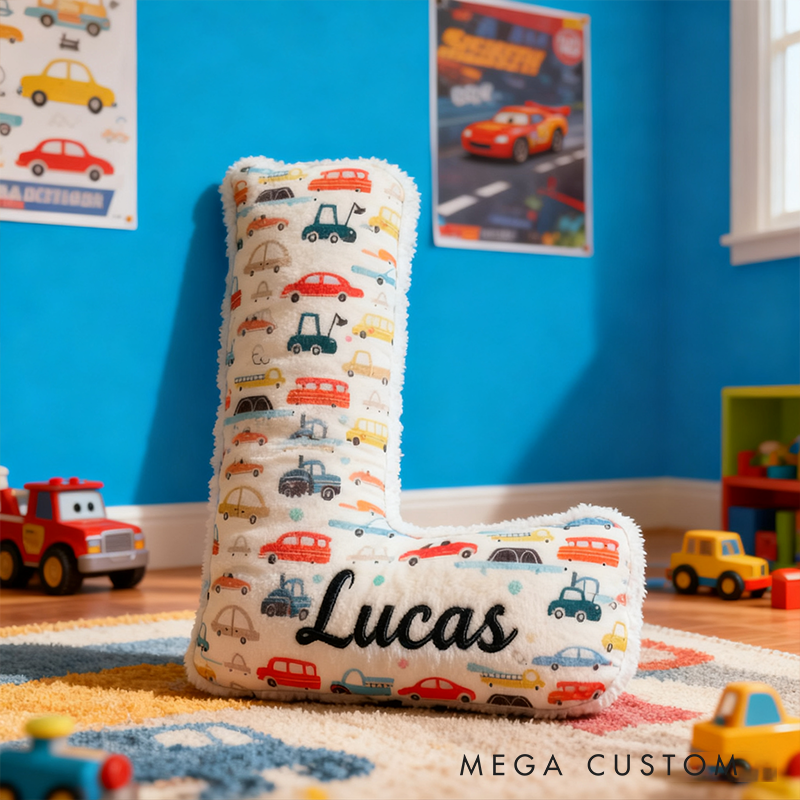 Personalized Car Pattern Letter Pillow Custom Name Alphabet Cushion for Racers and Racing Lovers