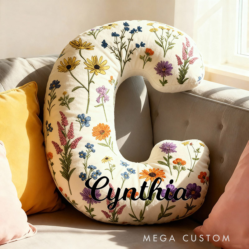 Personalized Cute Flower Letter Pillow Graphic 3D Print Custom Pillow for Kids Family Gardening Lovers Gift