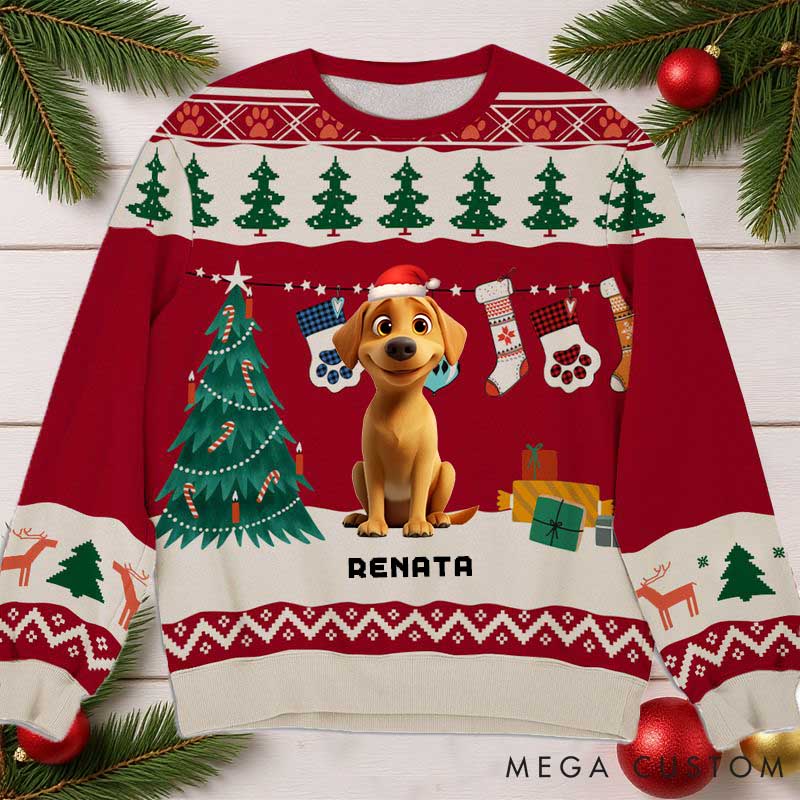 Personalized Dog Lover Paw Pet Winter Christmas Ugly Sweatshirt