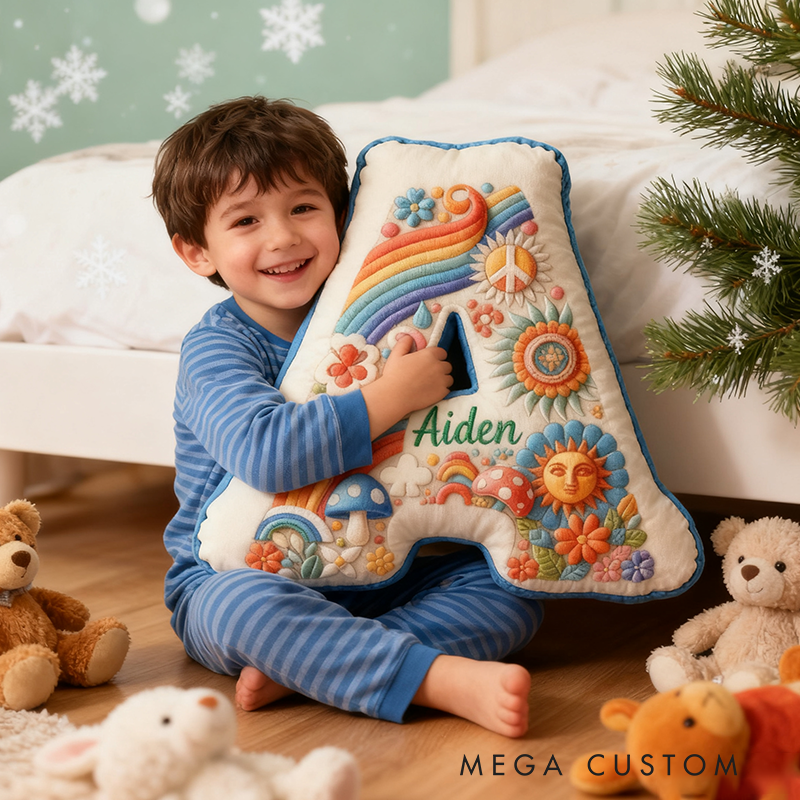 Personalized Colorful 26 Letters Cute Graphic 3D Print Throw Pillow Beautiful Hippie Letter Custom Hippie Pillow Christmas Gift for Kids