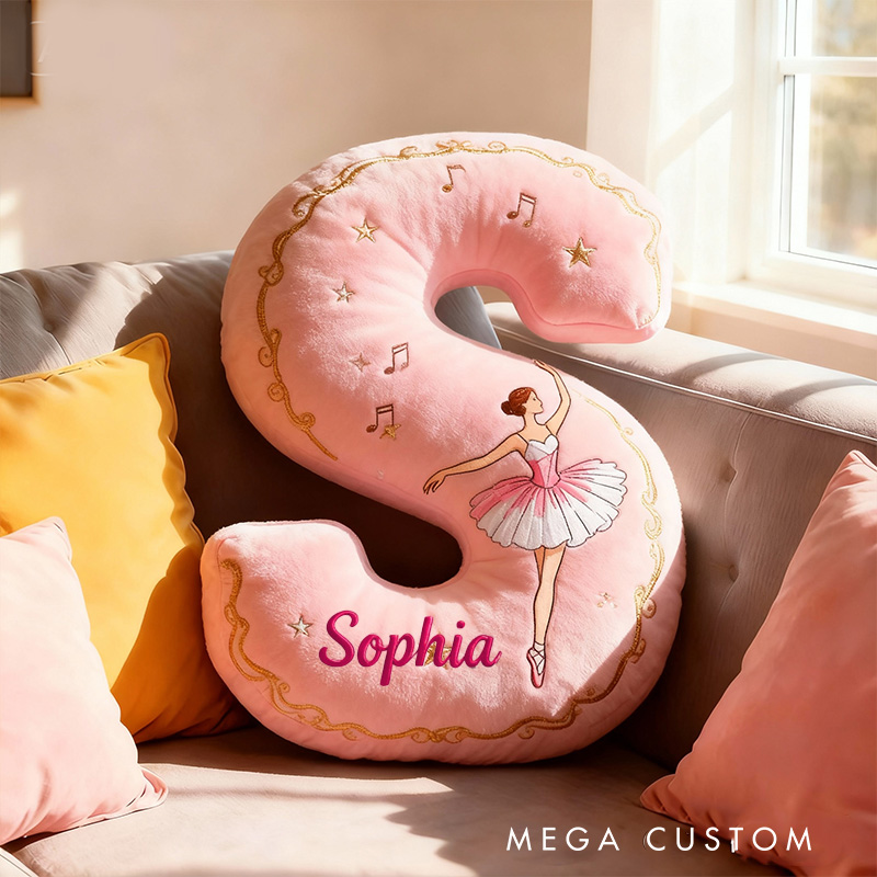 Personalized Graphic 3D Print Elegant Ballerina Alphabet Shaped Pillow for Dance Lovers Initial Pillow Christmas Gift for Kids