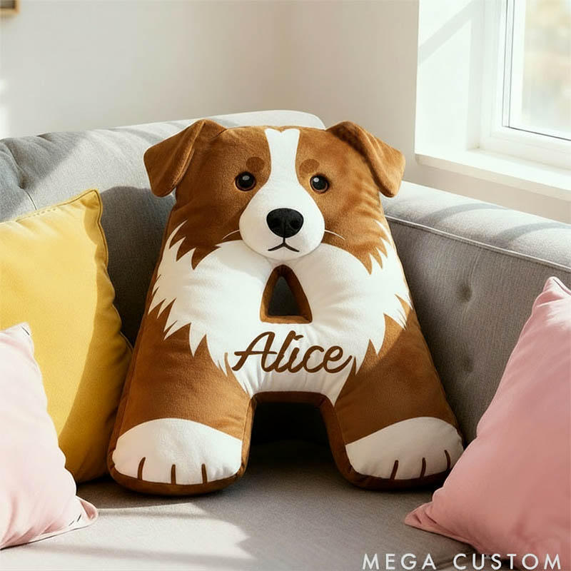 Personalized Dog Lover Letter Border Collie Pillow with Custom Name Design Graphic 3D Print