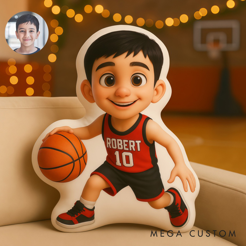 Personalized Basketball Player Pixar Style Pillow with Custom Name and Face Gift For Basketball Players and Kids