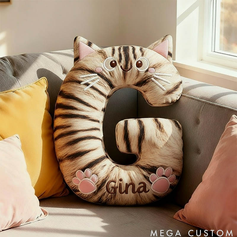 Personalized Cat Lover Letter Pillow with Custom Name Design Ver Brown Tabby Graphic 3D Print
