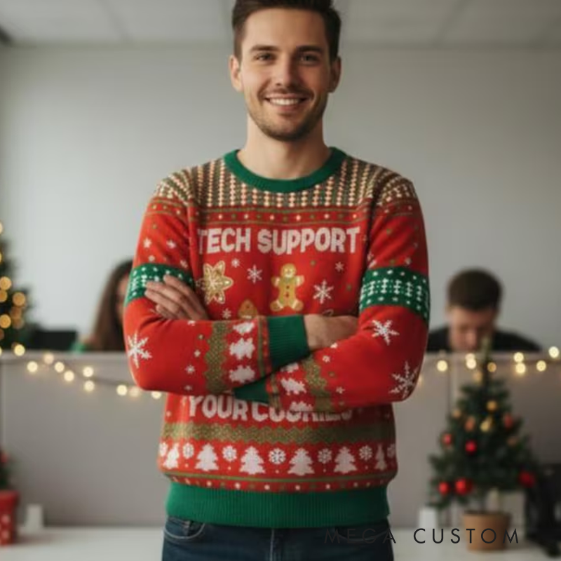 Personalized Tech Support Ugly Christmas Sweater Delete Your Cookies Funny Jumper IT Nerd Holiday Gift Computer Geek Xmas Party Outfit