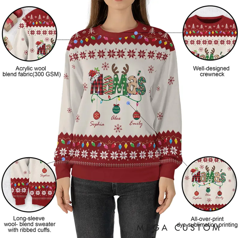 Personalized Mama's Deer Ones Christmas Ugly Sweater Grandma Ugly Sweater Crewneck Merry Christmas Sweatshirt Reindeer Christmas Gift