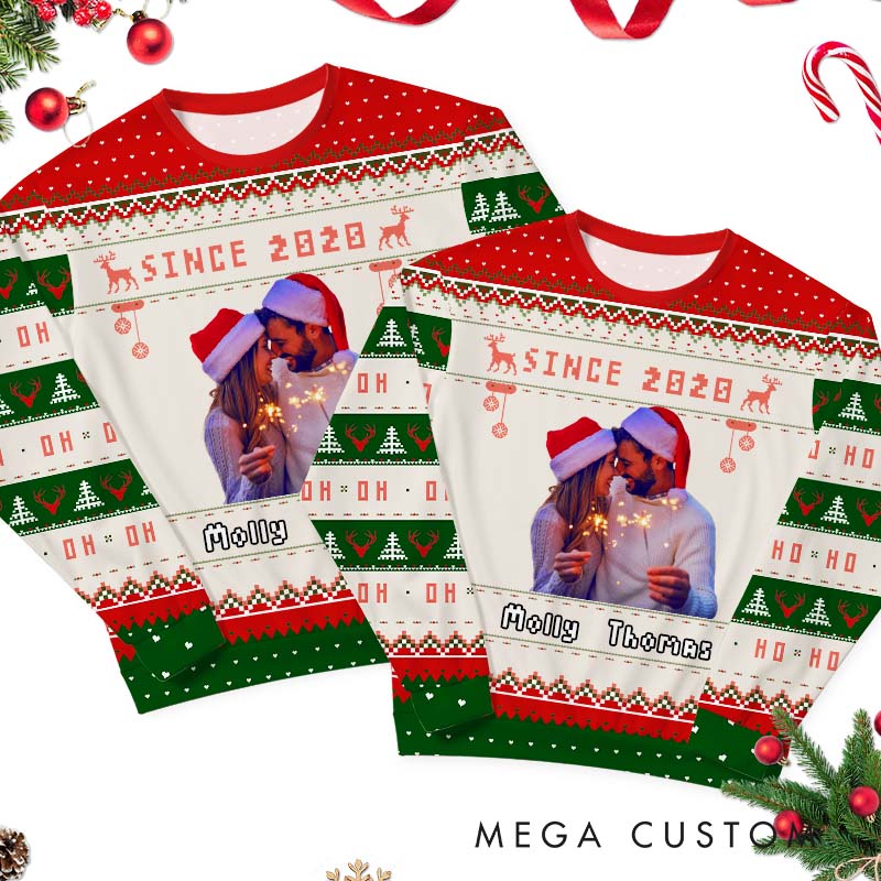 Personalized Couple Photo Christmas Ugly Sweater Husband Wife Xmas Sweater with Photo Couple Anniversary Gift Ugly Sweater Boyfriend Girlfriend Gift