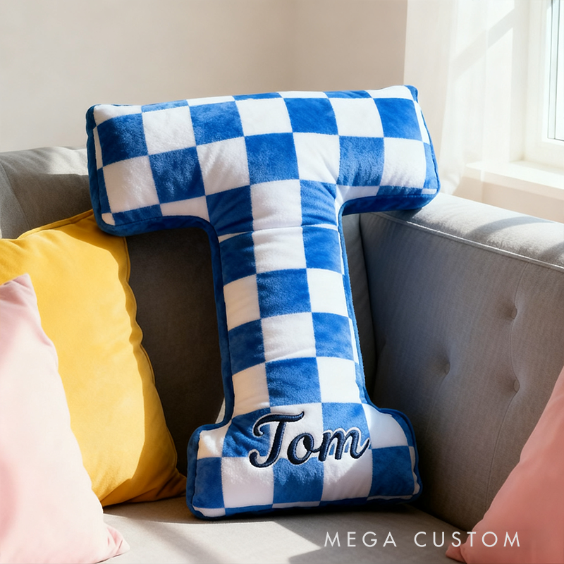 Personalized Racing Letter Throw Pillow Graphic 3D Print Custom Name Checkered Flag Cushion Gift for Racers and Racing Lovers