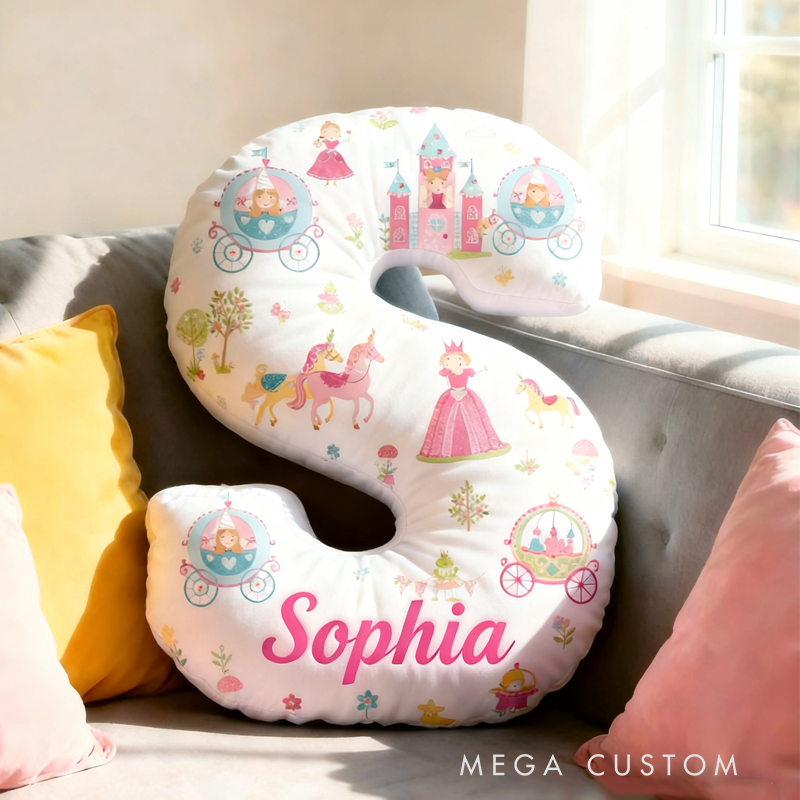 Personalized Cartoon Cute Princess with Name Pillow Christmas Gift for Kids Family