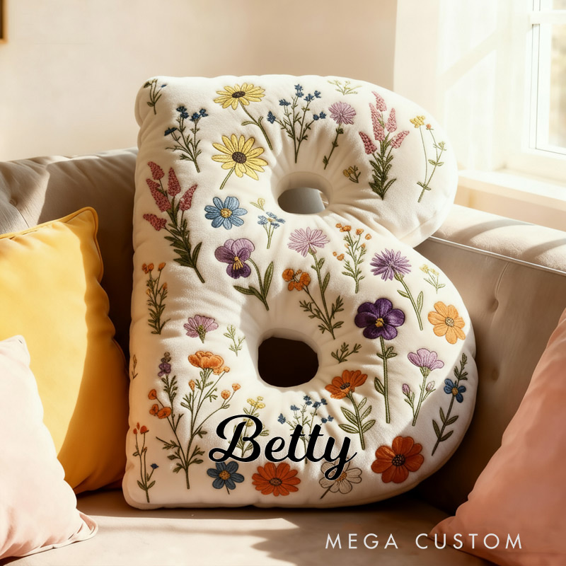 Personalized Cute Flower Letter Pillow Graphic 3D Print Custom Pillow for Kids Family Gardening Lovers Gift