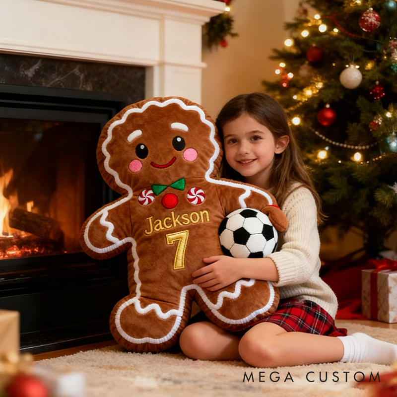 Personalized Graphic3DPrint Gingerbread Soccer Pillow with Custom Name and Number for Soccer Fans and Kids Graphic 3D Print Design