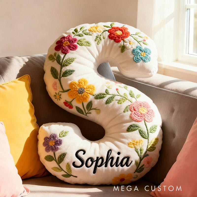 Personalized Letter Pillow with Name Graphic 3D Print Floral Design Custom Double Sided Pillow Gift for Kids Gardening Lovers Gift