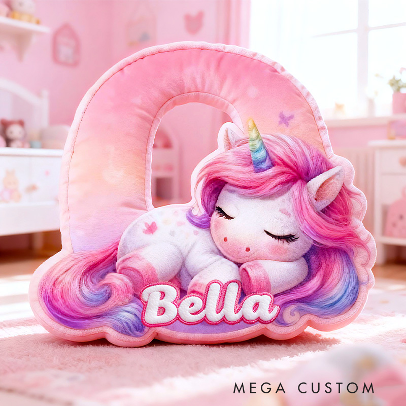 Personalized Pink Rainbow Cloud Letter Initial Custom Name Soft Decorative Gift Magical Girls Room Sweet Alphabet Graphic 3D Print Pillow