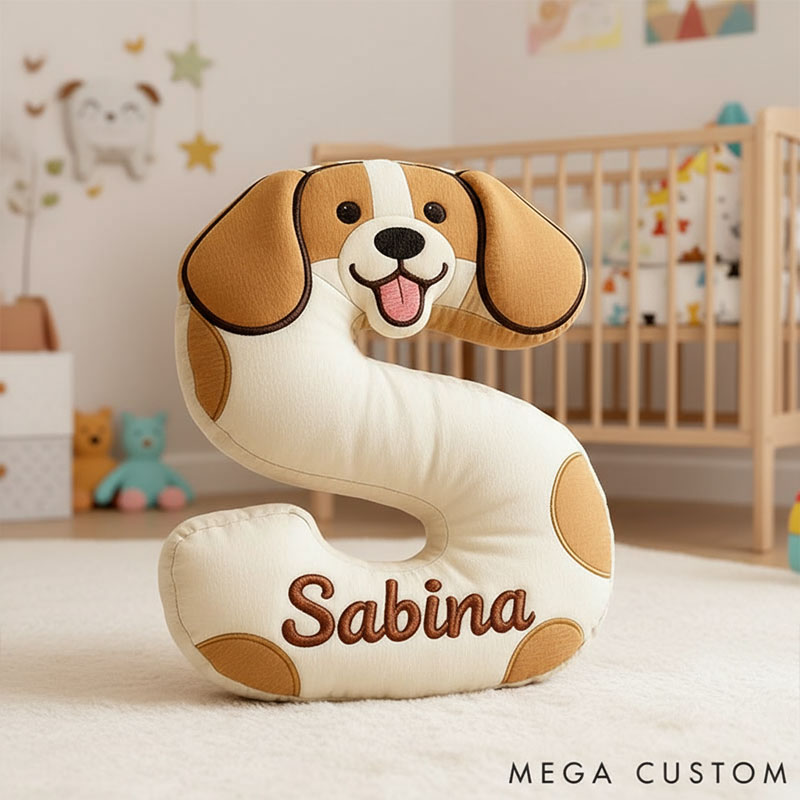 Personalized Dog Lover Letter Pillow with Custom Name Cartoon Pillow Graphic 3D Print