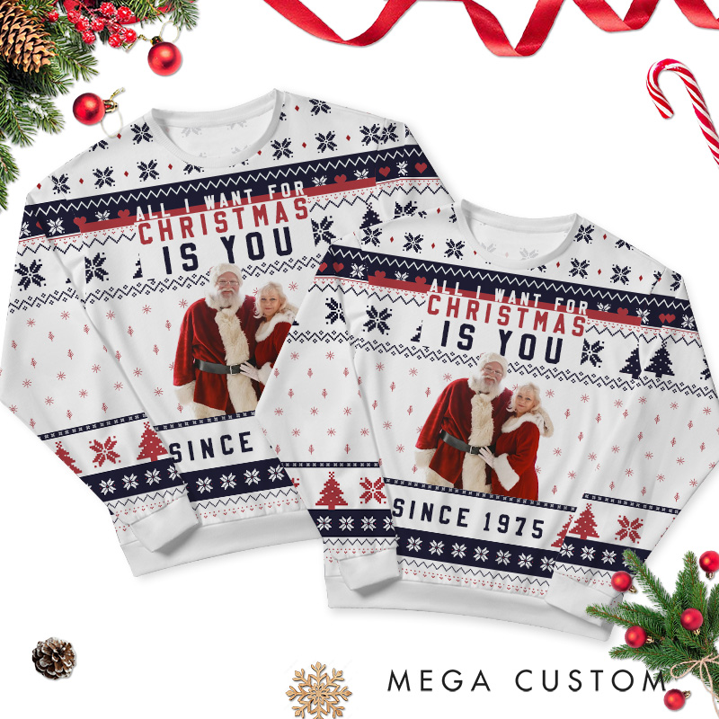 Personalized Couple Ugly Sweater All I Want for Christmas is You Couple Sweater for Husband Wife Custom Photo Ugly Sweater Xmas Gift for Couple