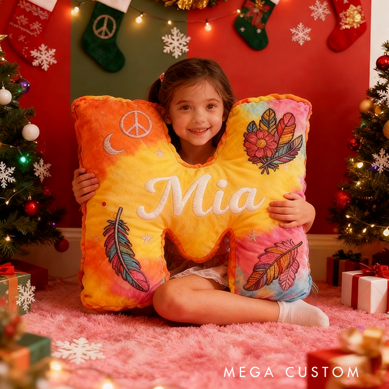 Personalized Colorful 26 Letters Cute Pillow Beautiful Hippie Letter Custom Hippie Pillow Christmas Gift for Kids