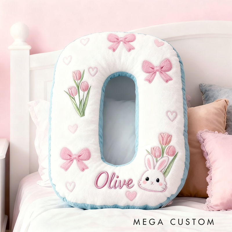 Personalized Cute Cartoon Rabbit with Name Graphic 3D Print Pillow Christmas Gift for Kids