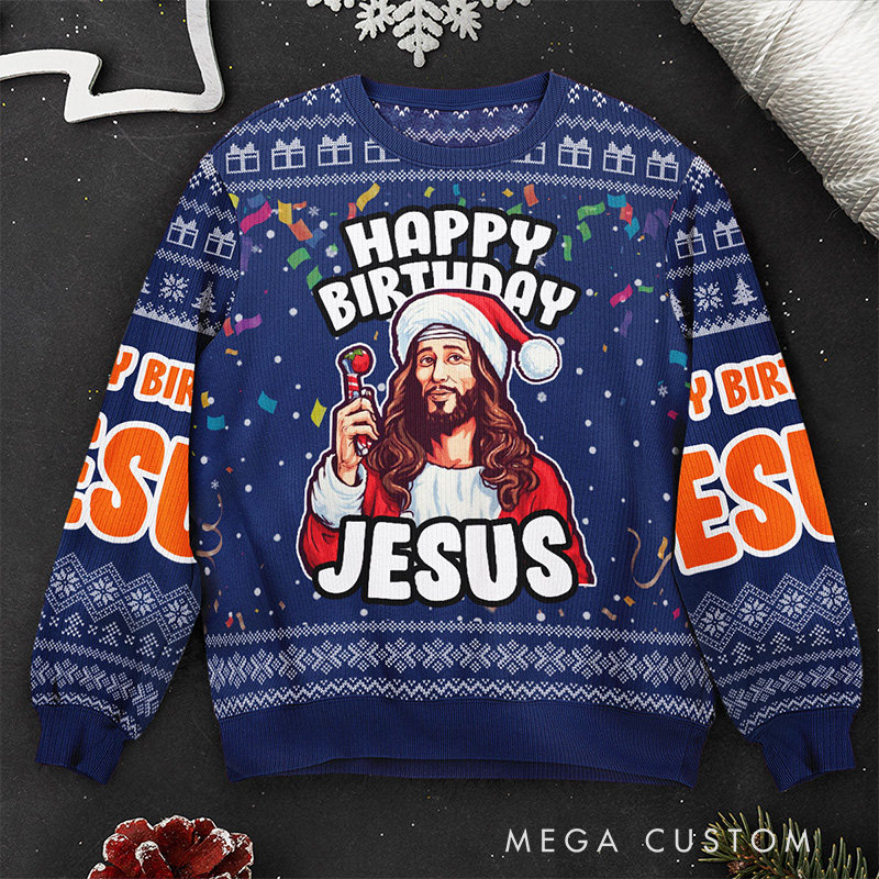 Personalized Go Jesus It's Your Birthday Christmas Ugly Sweater Religious Gift Christians Gift for Christmas Merry Christmas Gift Jesus Lovers Gift