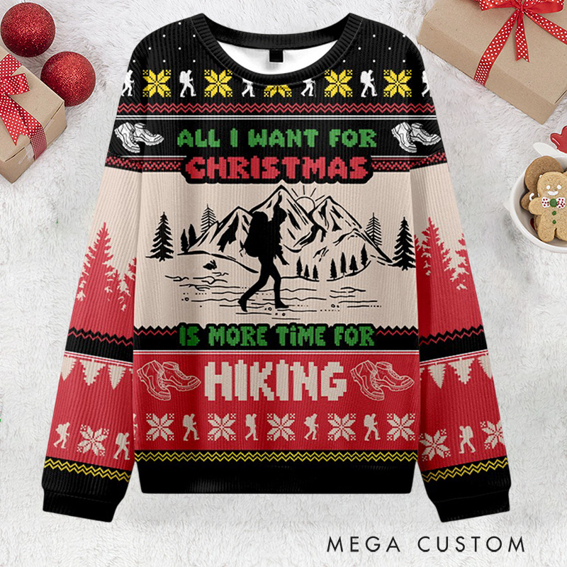 Personalized Hiking Themed Ugly Christmas Sweater for Outdoor Adventure Enthusiasts