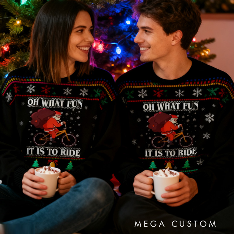 Personalized Ugly Christmas Sweater Cycling Oh What Fun It Is To Ride Jumper Cycling Christmas Bicycle Riding Lovers