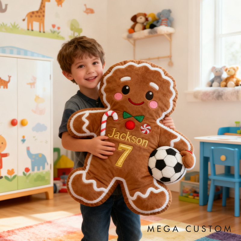 Personalized Graphic3DPrint Gingerbread Soccer Pillow with Custom Name and Number for Soccer Fans and Kids Graphic 3D Print Design