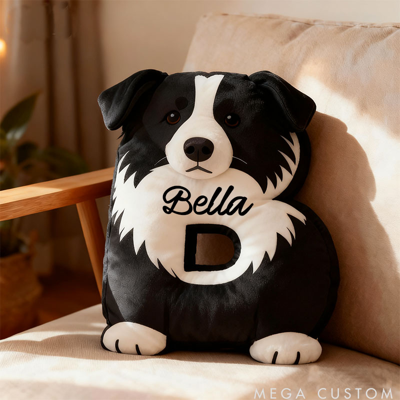 Personalized Dog Lover Letter Border Collie Pillow with Custom Name Design Graphic 3D Print