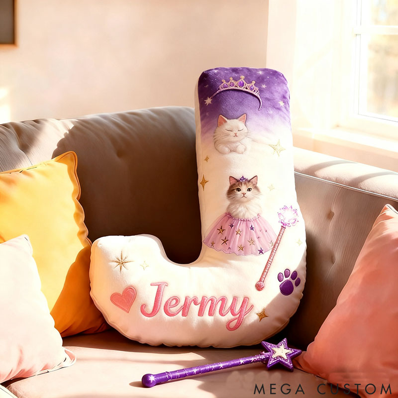 Personalized Cat Lover Princess Letter Pillow with Custom Name Pillow for Kid Graphic 3D Print
