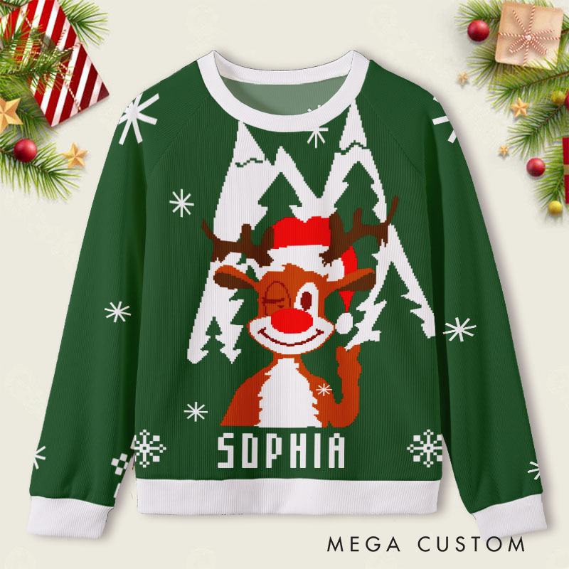 Personalized Name Fun Reindeer with Custom Face Winter Festivity Ugly Sweater Shirt