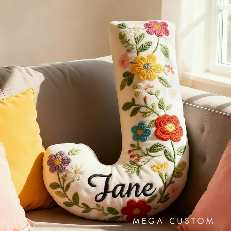Personalized Letter Pillow with Name Graphic 3D Print Floral Design Custom Double Sided Pillow Gift for Kids Gardening Lovers Gift