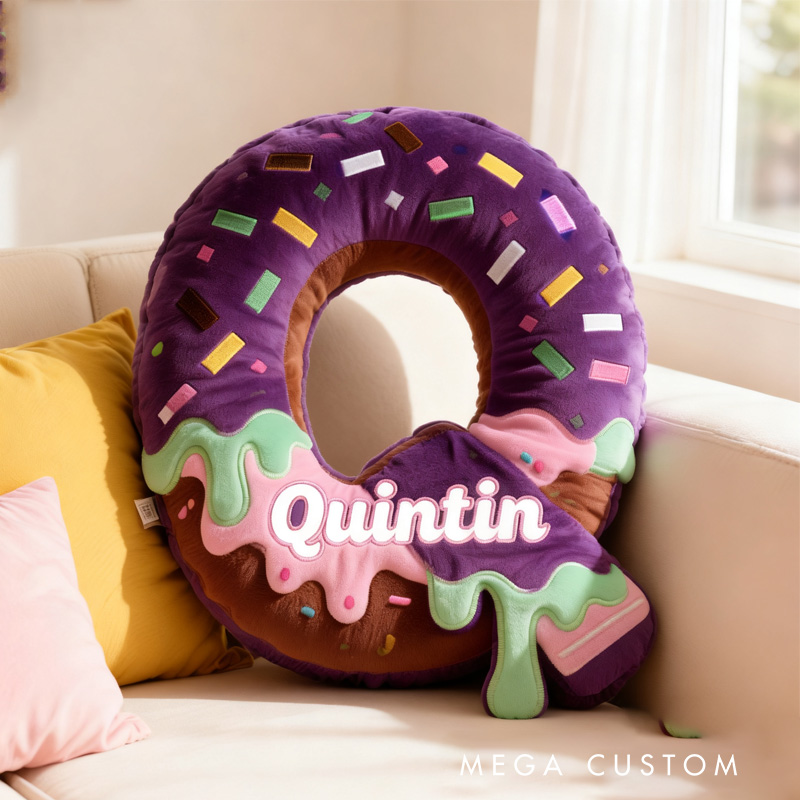 Personalized Donut Cookie Letter Pillow Purple Graphic 3D Print Throw Pillow with Custom Name for Kids Christmas Cookie Baker Christmas Gift Baking Lover